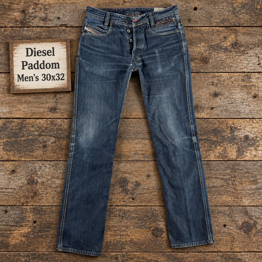 Diesel Paddom Mens Jeans 30x32 Made In Italy Straight Leg Blue Wash 0088Z